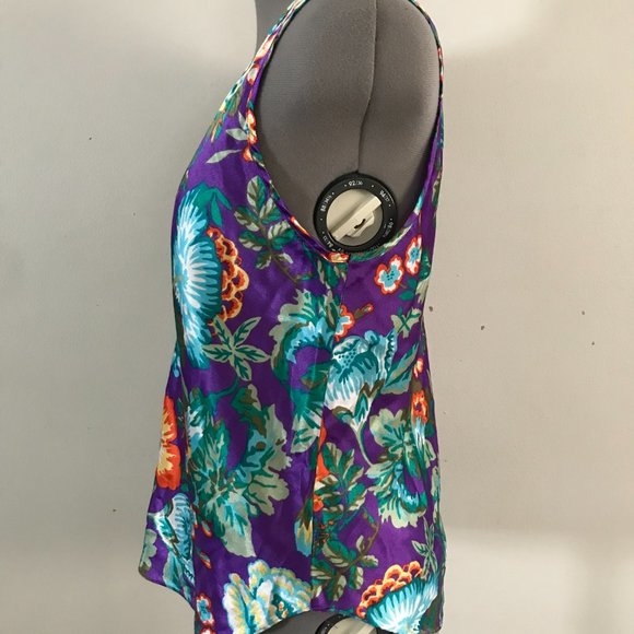 Vintage Victoria's Secret Gold Label Sz M Tropical Floral Satin Tank - Picture 3 of 8